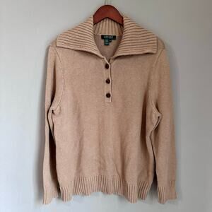 Lauren Ralph Lauren Vintage Fisherman Sweater 90s Y2K Brown Knit Button Shawl 2X